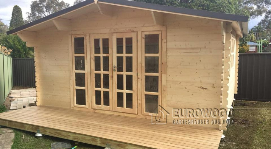 Holz-Gartenhaus Brighton 3x3m, 44mm Bitumendachschindel keine Dacheindeckung